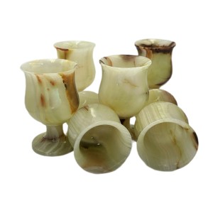 High Quality Natural Vintage Green Onyx set of 6 Pcs Glasses Goblets 4.5 inch 