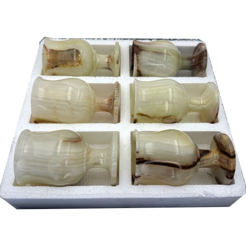 High Quality Natural Vintage Green Onyx set of 6 Pcs Glasses Goblets 4.5 inch