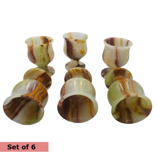Handmade Natural Green Onyx 6 piece set cups Goblets Vintage Marble Drinks Cordials Glasses Stone Cups