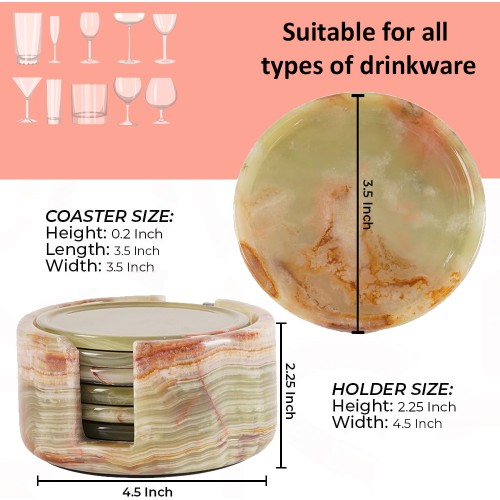 Marble Coasters 3.5”  Inches Handmade Round Set for Office, Kitchen Drinkware Stylish Table décor Green Onyx Colour