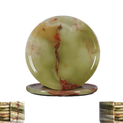 Marble Coasters 3.5”  Inches Handmade Round Set for Office, Kitchen Drinkware Stylish Table décor Green Onyx Colour