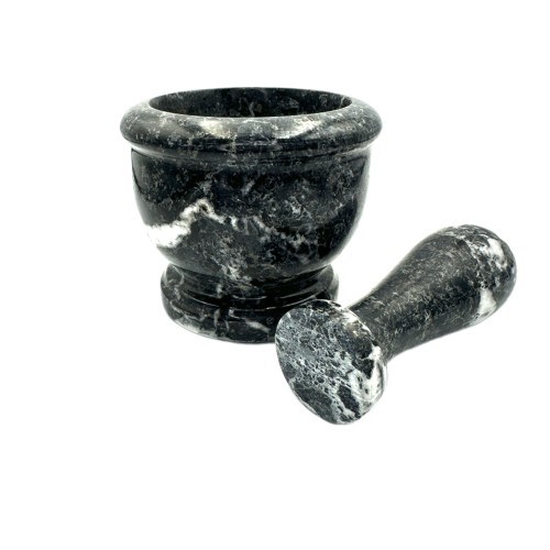 Handmade Vintage Natural Black Stone Marble Mortar & Pestle 8 CM