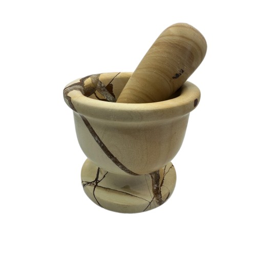 Handmade Vintage Natural Beige Colour Stone Marble Mortar & Pestle 9 CM