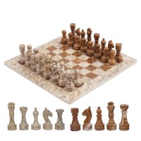  Handmade Marble Chess Board 12” Set Coral and Brown Classic Strategy Game Set Gift for All Occasions