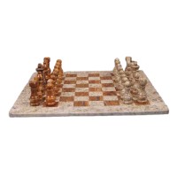  Handmade Marble Chess Board 12” Set Coral and Brown Classic Strategy Game Set Gift for All Occasions