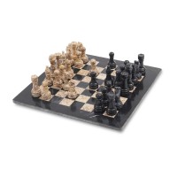  Handmade Marble Chess Board 12” Set  Coral and Black Classic Strategy Game Set Gift for All Occasions 