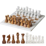  Handmade Marble Chess Board 12” Set  Brown and white Classic Strategy Game Set Gift for All Occasions