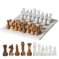  Handmade Marble Chess Board 12” Set  Brown and white Classic Strategy Game Set Gift for All Occasions