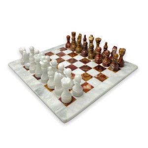 Handmade Marble Chess Board 12” Set  Brown and white Classic Strategy Game Set Gift for All Occasions