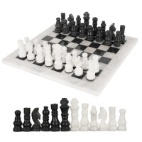  Handmade Marble Chess Board 12” Set Black and White Classic Strategy Game Set Gift for All Occasions