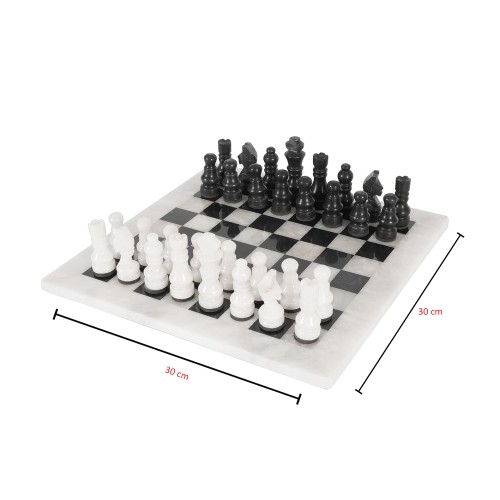 Handmade Marble Chess Board 12” Set Black and White Classic Strategy Game Set Gift for All Occasions